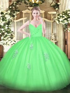 Green Sleeveless Tulle Zipper Quinceanera Dresses for Military Ball and Sweet 16 and Quinceanera