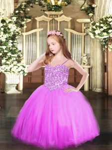 Tulle Sleeveless Floor Length Little Girls Pageant Gowns and Appliques