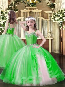 Latest Lace Up High School Pageant Dress Beading Sleeveless Floor Length