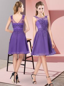 Perfect Sleeveless Knee Length Appliques Zipper Dama Dress for Quinceanera with Lavender