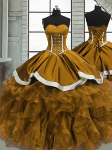 Yellow Sleeveless Floor Length Beading and Ruffles Lace Up 15 Quinceanera Dress