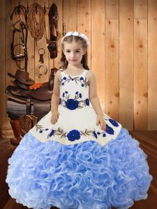 Perfect Sleeveless Lace Up Floor Length Embroidery and Ruffles Pageant Gowns For Girls