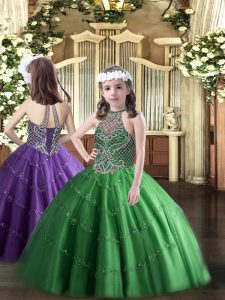 Hot Selling Floor Length Ball Gowns Sleeveless Green Little Girls Pageant Gowns Lace Up