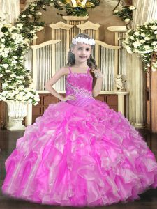 Stylish Organza Sleeveless Floor Length Little Girl Pageant Gowns and Beading and Ruffles and Sequins