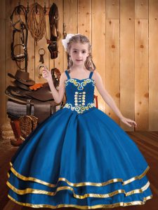 Enchanting Sleeveless Embroidery and Ruffled Layers Lace Up Little Girl Pageant Dress