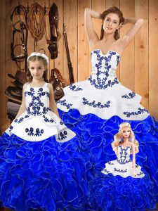 New Arrival Embroidery and Ruffles Vestidos de Quinceanera Royal Blue Lace Up Sleeveless Floor Length