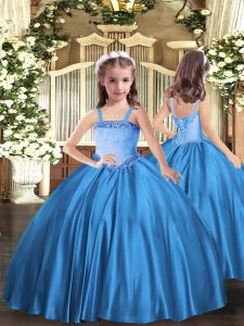 Fantastic Baby Blue Straps Neckline Appliques Kids Formal Wear Sleeveless Lace Up