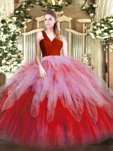 Organza V-neck Sleeveless Zipper Ruffles Quinceanera Dresses in Multi-color