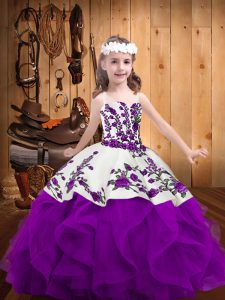 Straps Sleeveless Lace Up Pageant Dress for Teens Purple Organza