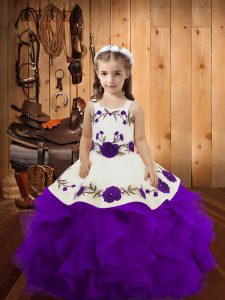 Sleeveless Embroidery and Ruffles Lace Up Pageant Dress for Teens