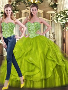 Floor Length Ball Gowns Sleeveless Olive Green 15th Birthday Dress Lace Up