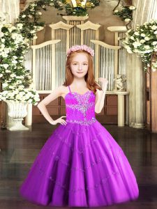 Sleeveless Lace Up Floor Length Beading Girls Pageant Dresses