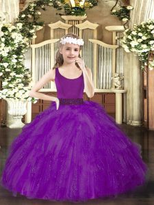 Floor Length Ball Gowns Sleeveless Purple Pageant Dress Zipper