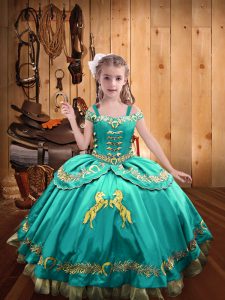 Exquisite Sleeveless Lace Up Floor Length Beading and Embroidery High School Pageant Dress