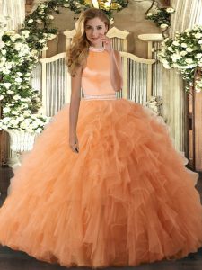 Sleeveless Backless Floor Length Beading and Ruffles 15 Quinceanera Dress