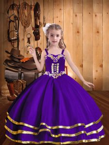 Ball Gowns Little Girls Pageant Dress Wholesale Eggplant Purple Straps Organza Sleeveless Floor Length Lace Up