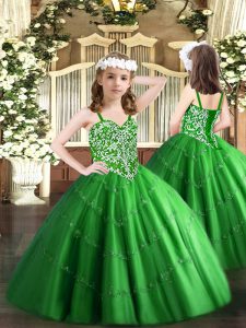 Straps Sleeveless Tulle Girls Pageant Dresses Beading and Appliques Lace Up