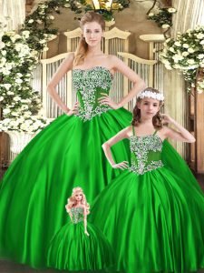 Custom Fit Floor Length Green Quinceanera Dresses Strapless Sleeveless Lace Up