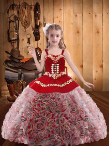 Classical Headpieces Sleeveless Embroidery and Ruffles Lace Up Little Girls Pageant Dress