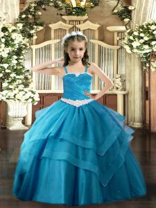 Floor Length Ball Gowns Sleeveless Baby Blue Pageant Dress Womens Lace Up