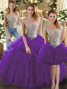 Custom Design Sleeveless Lace Up Floor Length Beading and Ruffles Quince Ball Gowns