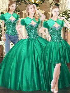 Amazing Green Sleeveless Beading Floor Length 15 Quinceanera Dress