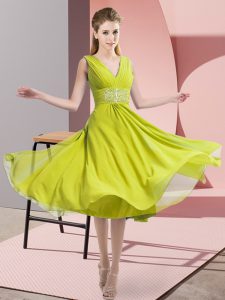 Yellow Green Dama Dress for Quinceanera Prom and Party and Wedding Party with Beading V-neck Sleeveless Side Zipper