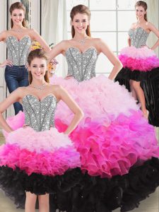 Multi-color Ball Gown Prom Dress Sweet 16 and Quinceanera with Beading and Ruffles Sweetheart Sleeveless Lace Up