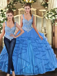 Floor Length Ball Gowns Sleeveless Baby Blue Sweet 16 Dress Lace Up