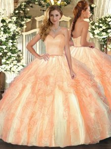 Sophisticated Sleeveless Organza Floor Length Lace Up Quinceanera Dresses in Orange with Ruffles