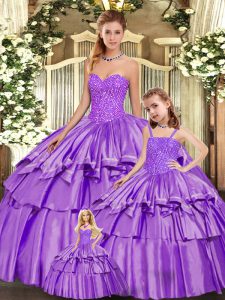 Hot Selling Ball Gowns Sweet 16 Dresses Eggplant Purple Sweetheart Organza Sleeveless Floor Length Lace Up