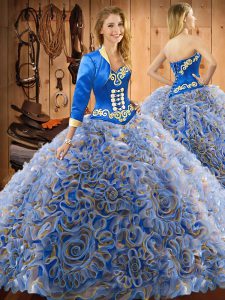 Beautiful Sleeveless Sweep Train Embroidery Lace Up Quinceanera Gown