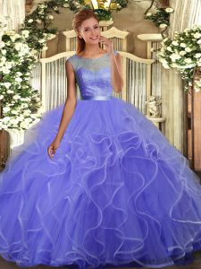 Beautiful Lavender Backless Sweet 16 Dress Lace and Ruffles Sleeveless Floor Length