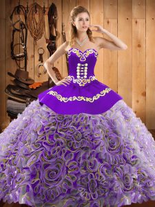 With Train Lace Up Sweet 16 Quinceanera Dress Multi-color for Military Ball and Sweet 16 and Quinceanera with Embroidery Sweep Train