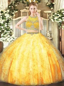 Floor Length Orange Sweet 16 Dresses Scoop Sleeveless Zipper