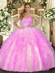 Ideal Ruffles Ball Gown Prom Dress Lilac Lace Up Sleeveless Floor Length