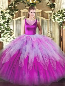 Superior Ball Gowns Quinceanera Gowns Multi-color Scoop Organza Sleeveless Floor Length Side Zipper