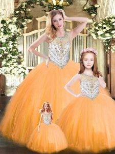 Fancy Scoop Sleeveless Tulle Quinceanera Dresses Beading Lace Up