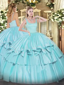 Fine Floor Length Aqua Blue Sweet 16 Quinceanera Dress Straps Sleeveless Zipper