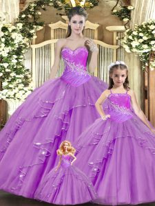 Lace Sleeveless Floor Length Quince Ball Gowns and Beading and Ruching