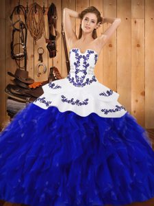 Best Embroidery and Ruffles Quinceanera Dresses Blue And White Lace Up Sleeveless Floor Length