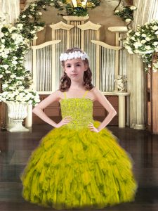 Spaghetti Straps Sleeveless Lace Up Little Girls Pageant Dress Wholesale Olive Green Organza