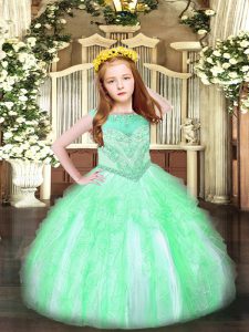 Apple Green Zipper Kids Formal Wear Beading and Ruffles Sleeveless Floor Length