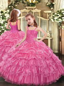 Sleeveless Lace Up Floor Length Beading and Ruffled Layers and Pick Ups Little Girl Pageant Gowns