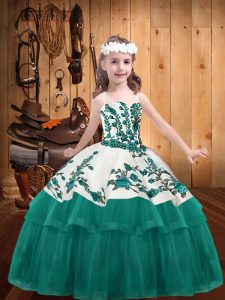 Latest Turquoise Sleeveless Organza Lace Up Kids Formal Wear for Party and Sweet 16 and Quinceanera and Wedding Party