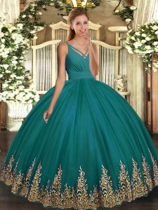 High Quality Sleeveless Backless Floor Length Appliques Sweet 16 Quinceanera Dress