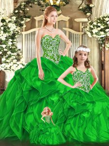 Green Sweetheart Neckline Beading and Ruffles Vestidos de Quinceanera Sleeveless Lace Up