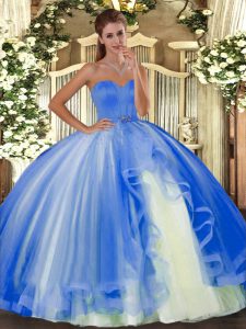 Cheap Ball Gowns Vestidos de Quinceanera Baby Blue Sweetheart Tulle Sleeveless Floor Length Lace Up