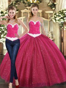 Pretty Floor Length Lace Up Sweet 16 Dress Fuchsia for Military Ball and Sweet 16 and Quinceanera with Ruching