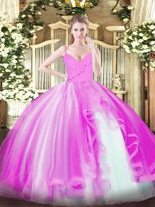 Spaghetti Straps Sleeveless Zipper Quinceanera Gowns Fuchsia Tulle